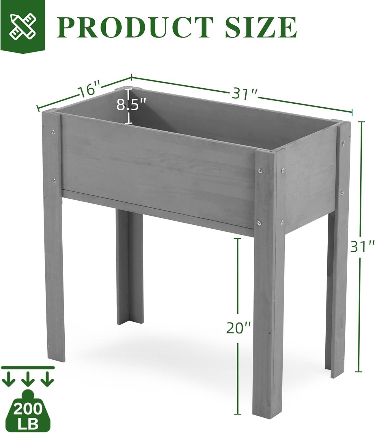 Raised Garden Bed With Legs (31X16x31''), Solid Wood Elevated Planter Box For Outdoor