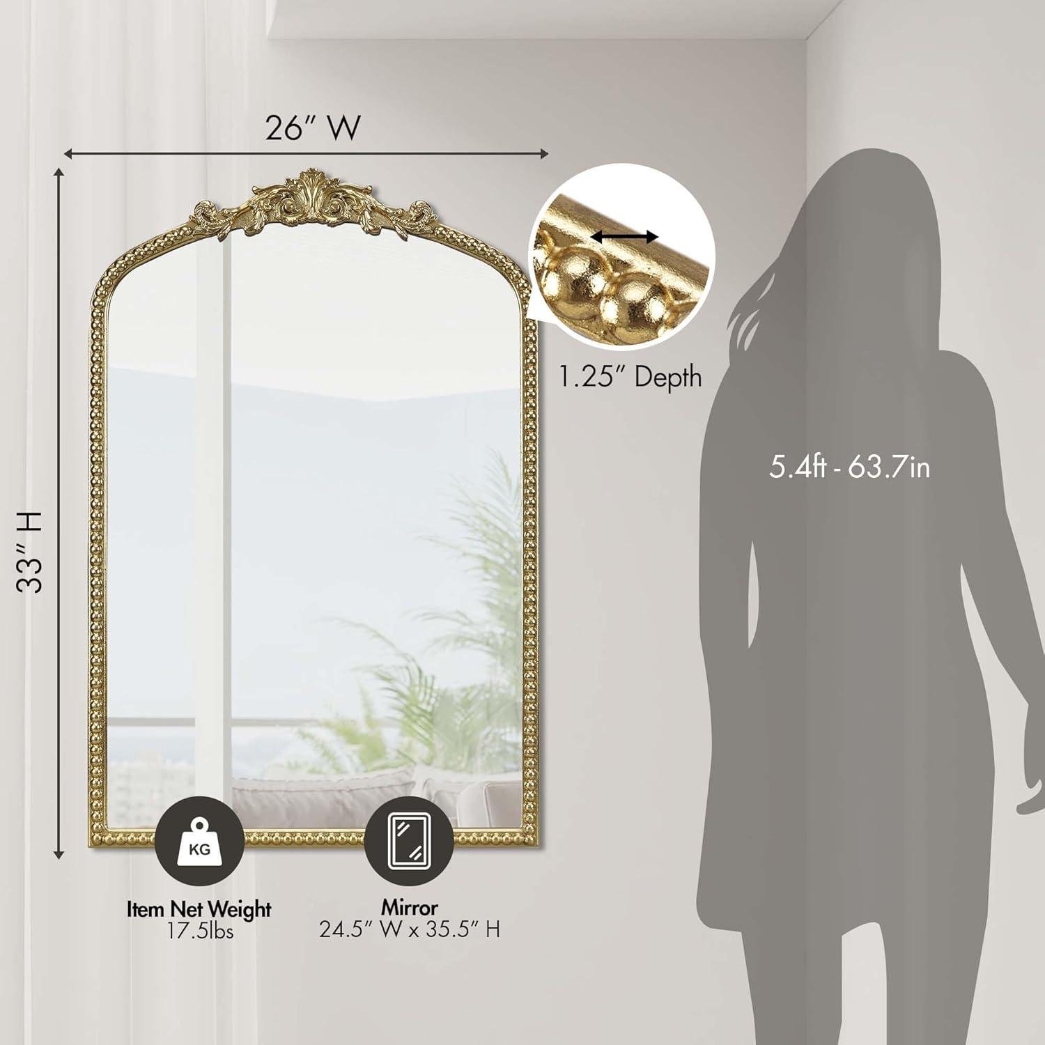 Lilbeth Beaded Arch Wall Decor Mirror Gold - Madison Park: Vintage-Inspired, Resin Details, MDF Frame