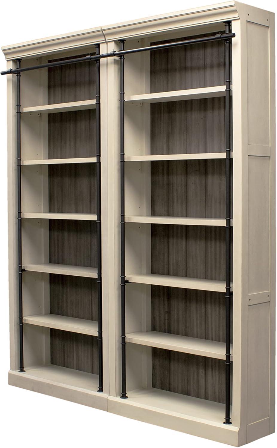 Traditional 8' Tall Wood Bookcase Wall With Ladder Aged Office Bookcases White