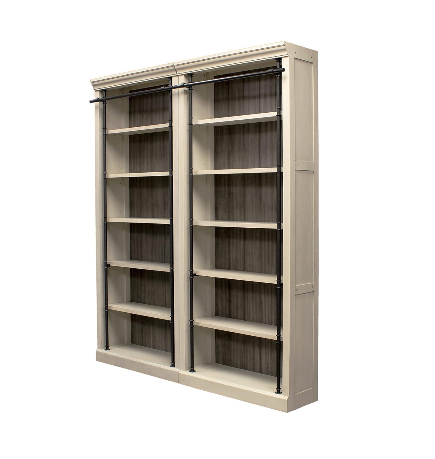 Traditional 8' Tall Wood Bookcase Wall With Ladder Aged Office Bookcases White