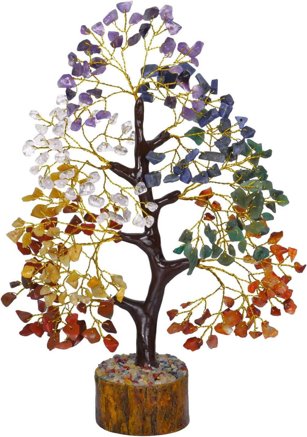 Multicolor Crystal Chakra Healing Tree with Wooden Base