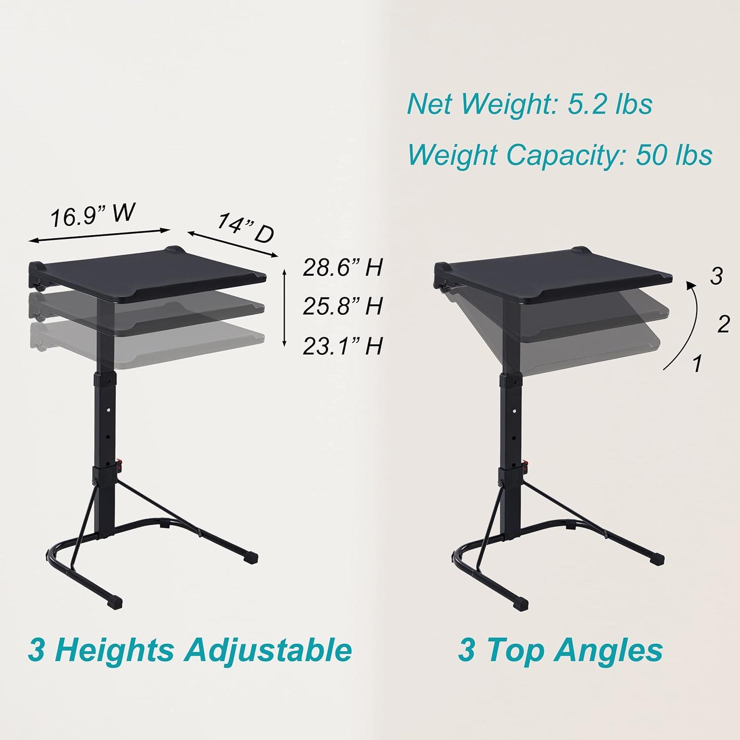 Black Adjustable Folding TV Tray Table with Metal Frame