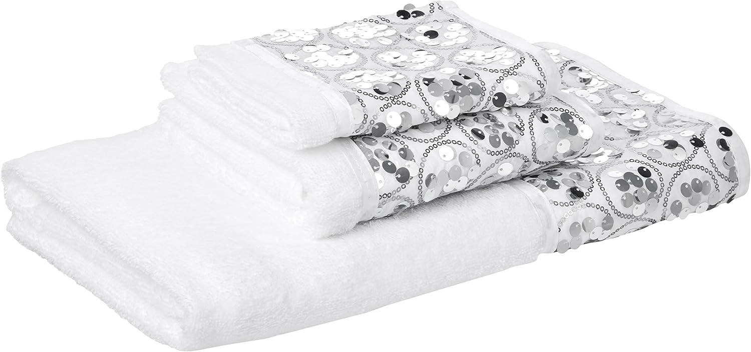 Sinatra White 3-Piece Hand and Wash Towel Set with Sequin Band