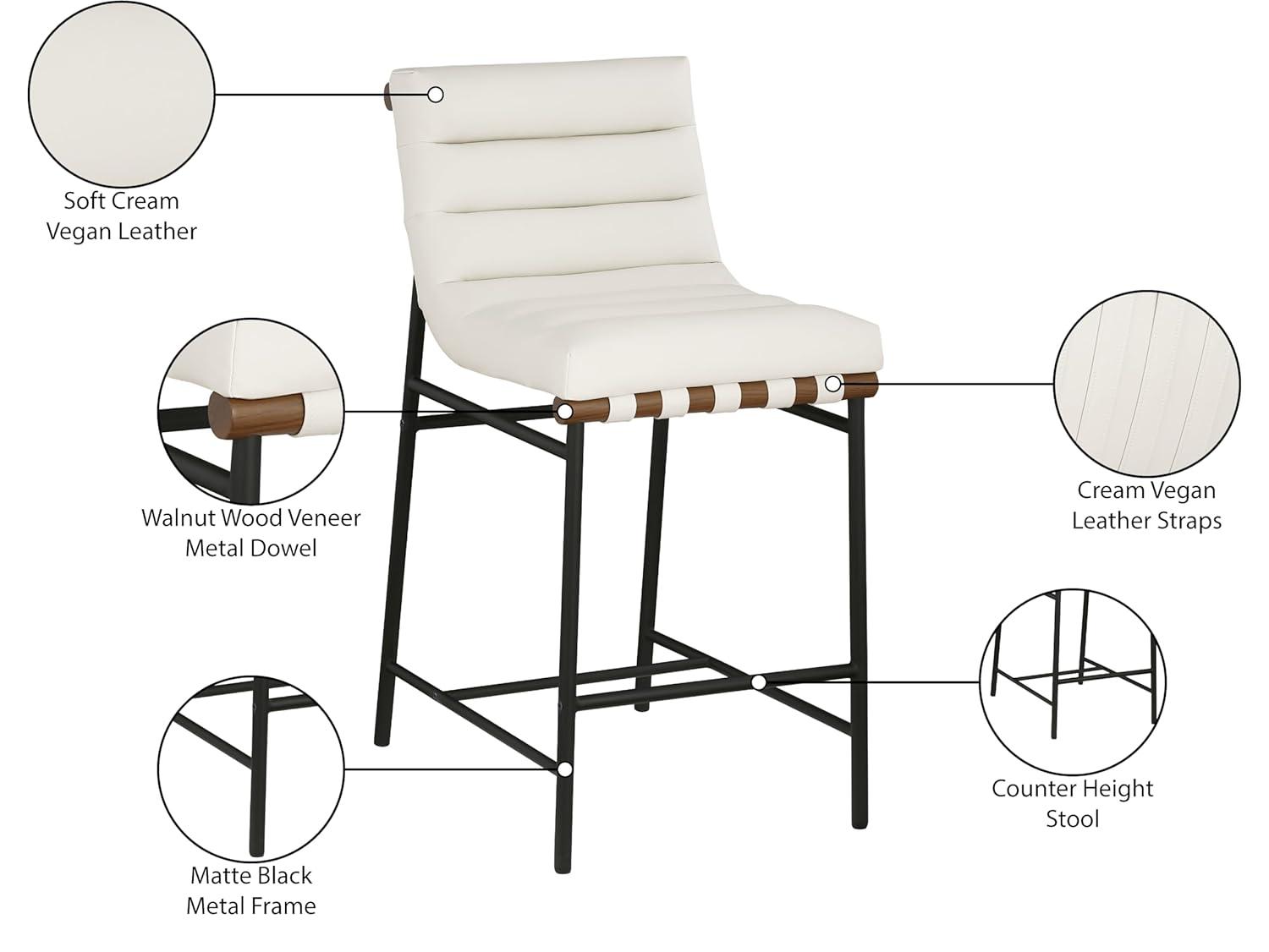 Meridian Furniture,Burke Cream Vegan Leather Counter Stool