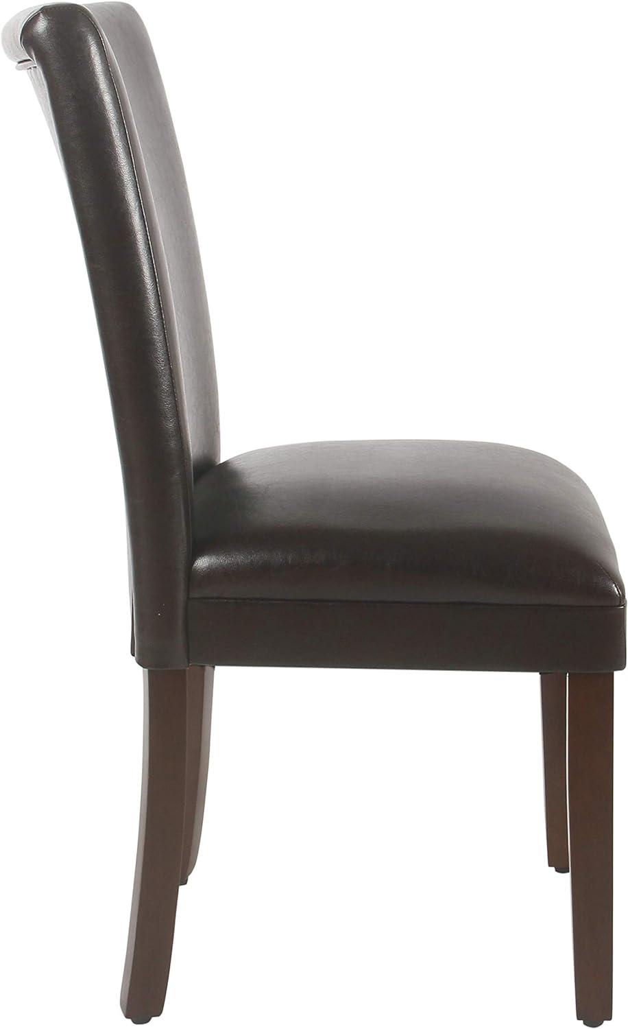 Modern Brown Faux Leather Parsons Side Chair with Wood Legs