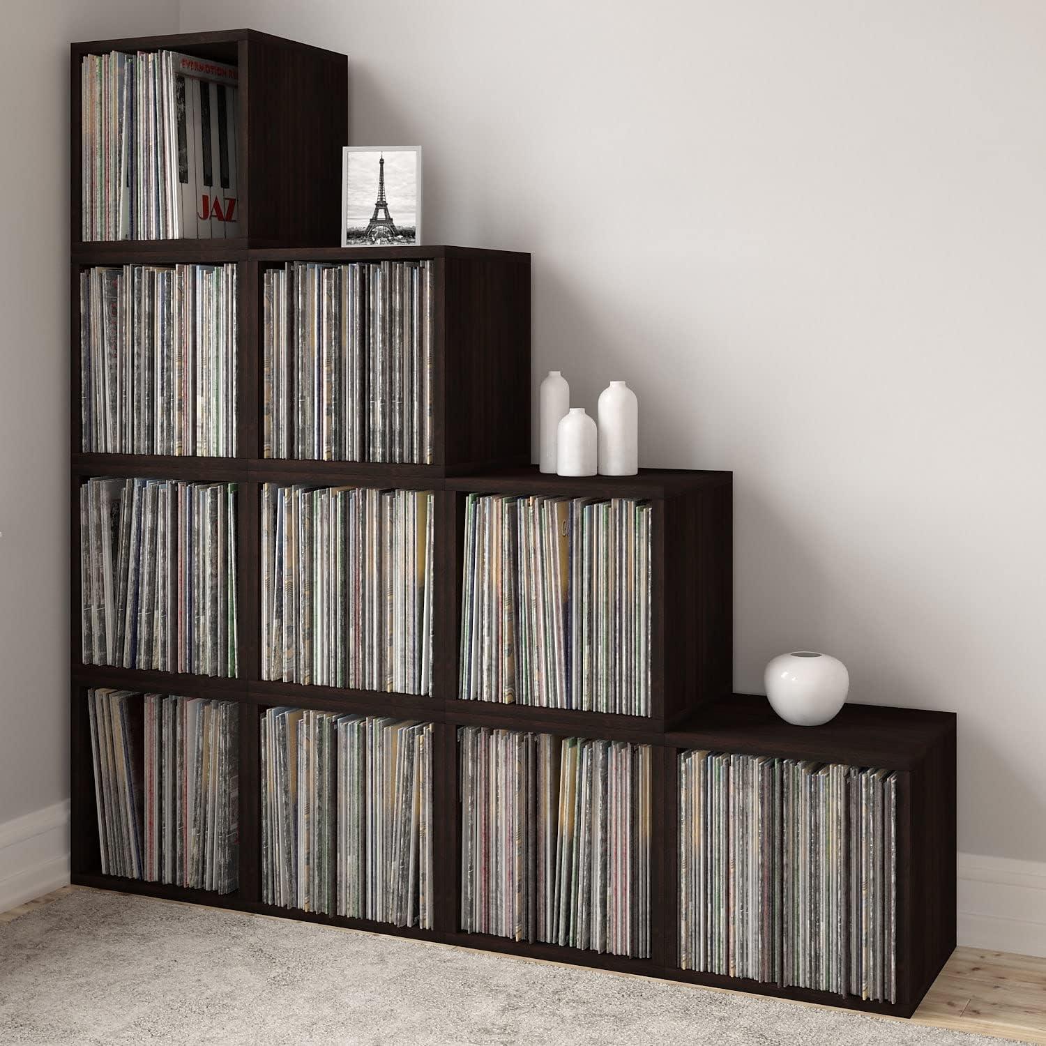 Way Basics Modular Vintage Vinyl Record Storage Blox Cube, Organizer Shelf (Fits 65-70 Album)