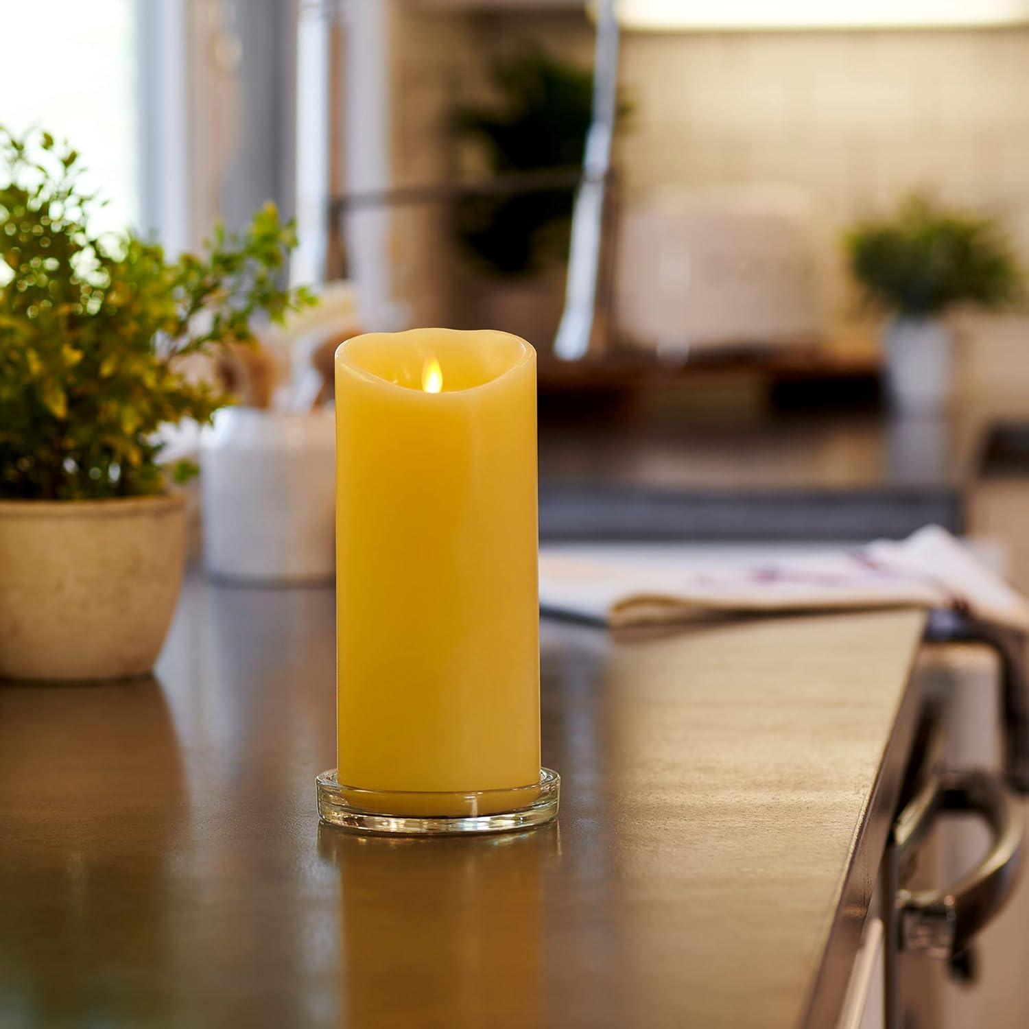 Luminara Realistic Artifical Flame Classic Pillar LED Candle - Moving Flame LED Battery Operated Lights - Unscented - Remote Ready - Ivory - 4" x 9"