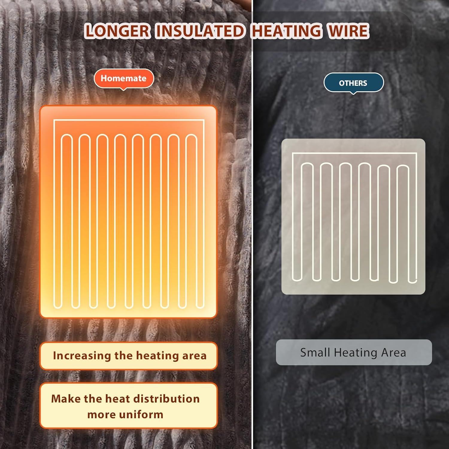 Homemate Electric Blanket Queen Size - 84"x90" Heated Blanket Queen Size 1/2/4/6/8 Hours Auto-Off 10 Heat Levels Over-Heat Protection Soft Flannel Sherpa Queen ETL Certification