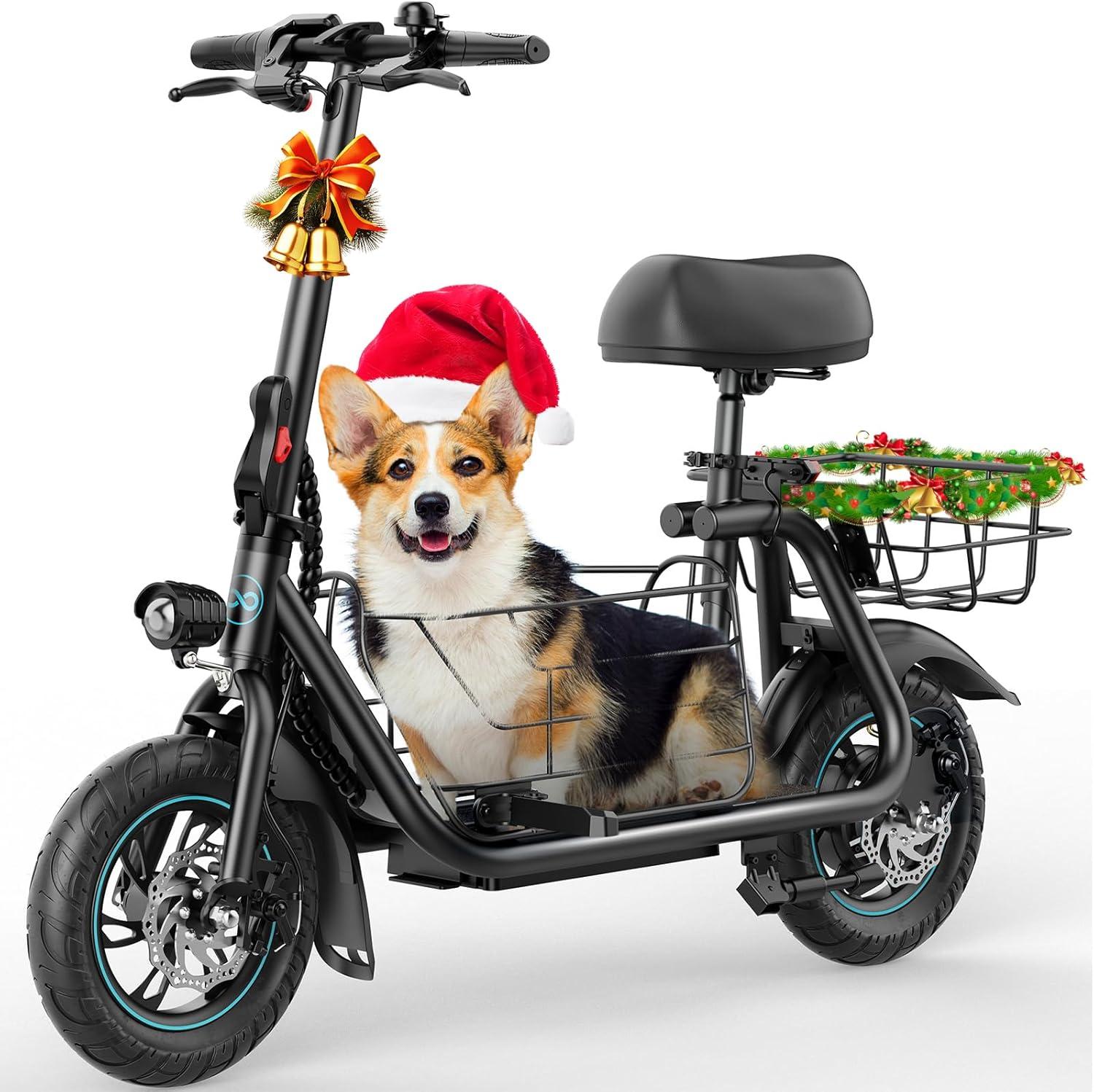 GYROOR Electric Scooter with Seat for Pets and Adults, 550W Powerful Motor 20miles Distance Max 18.6MPH Speed Spacious Storage Space LED Display, C1S