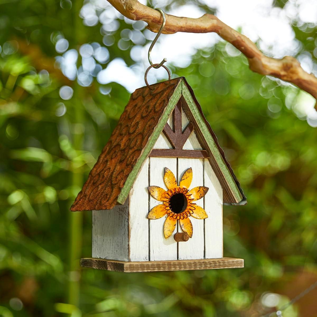 Green Hand Painted Wood Birdhouse with Distressed Details