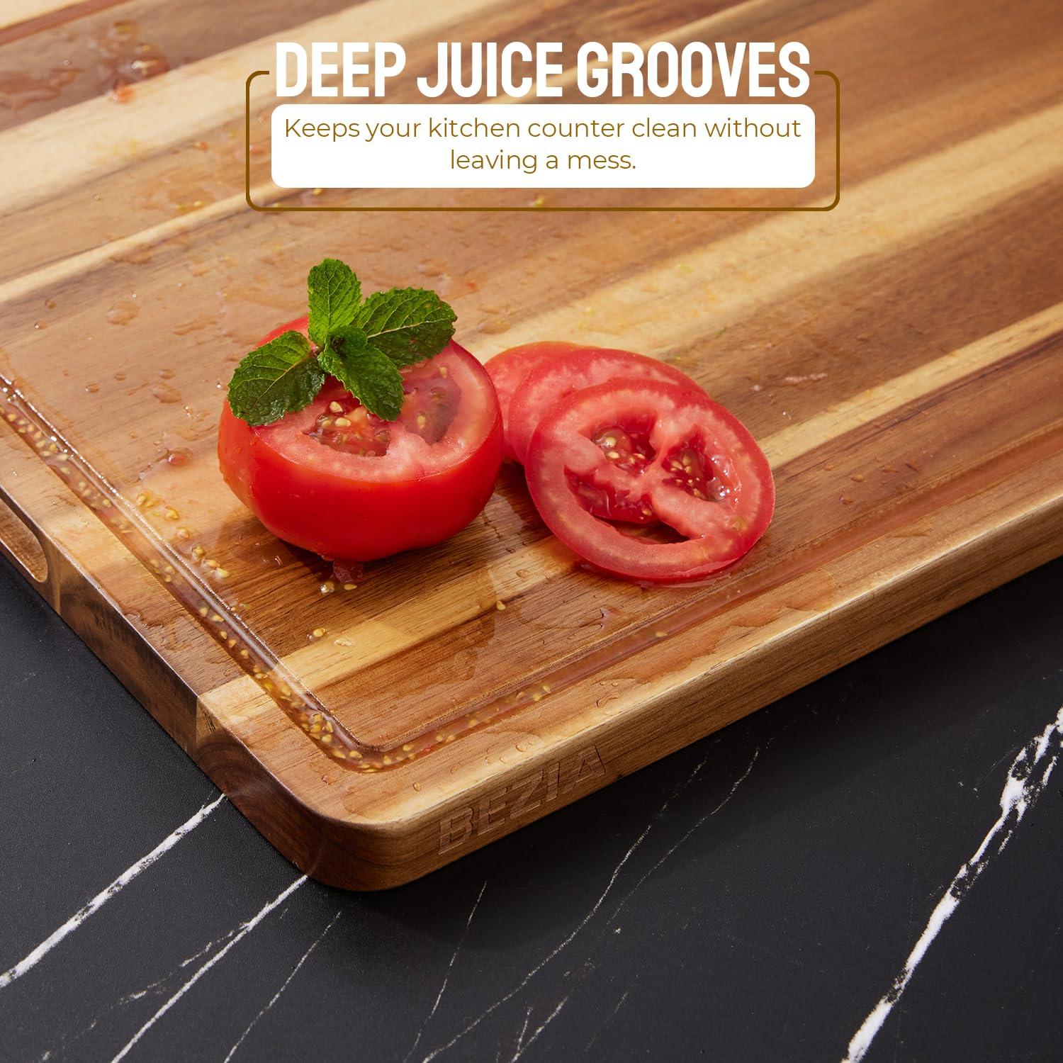 Extra Large Wood Cutting Board 24 x 18 inch, Thick Butcher Block, Reversible Wooden Kitchen Block with Side Handles and Juice Grooves