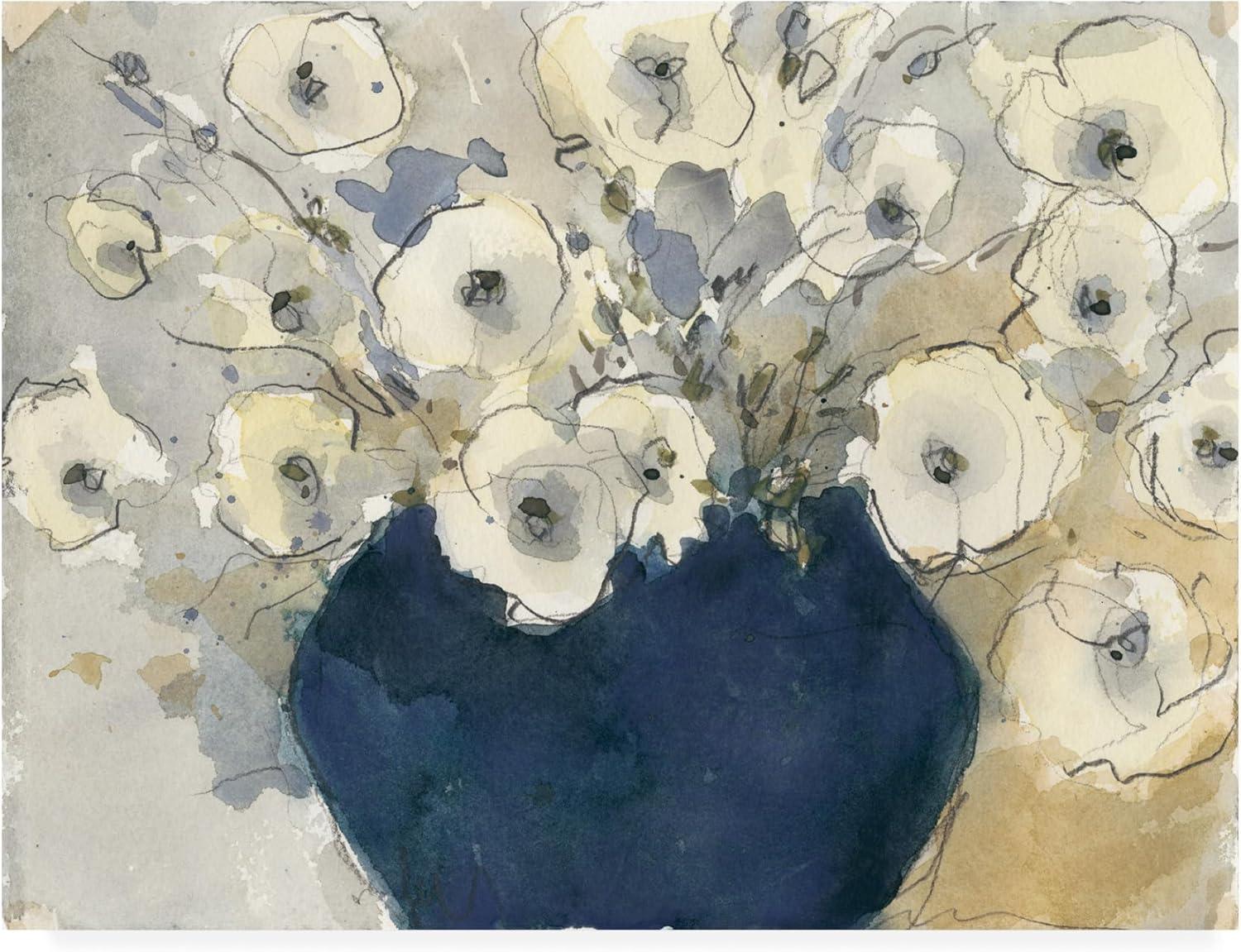 White Blossom Floral Canvas Art in Blue Vase, 35x47