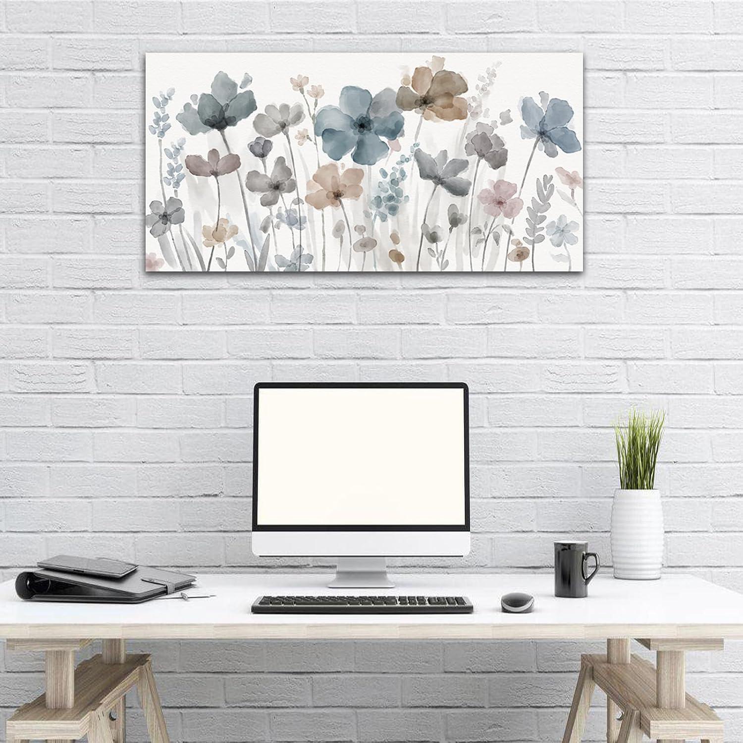 Floral Pictures For Wall Decor ,Indigo Brown Grey Canvas Painting Nature Printing Artwork