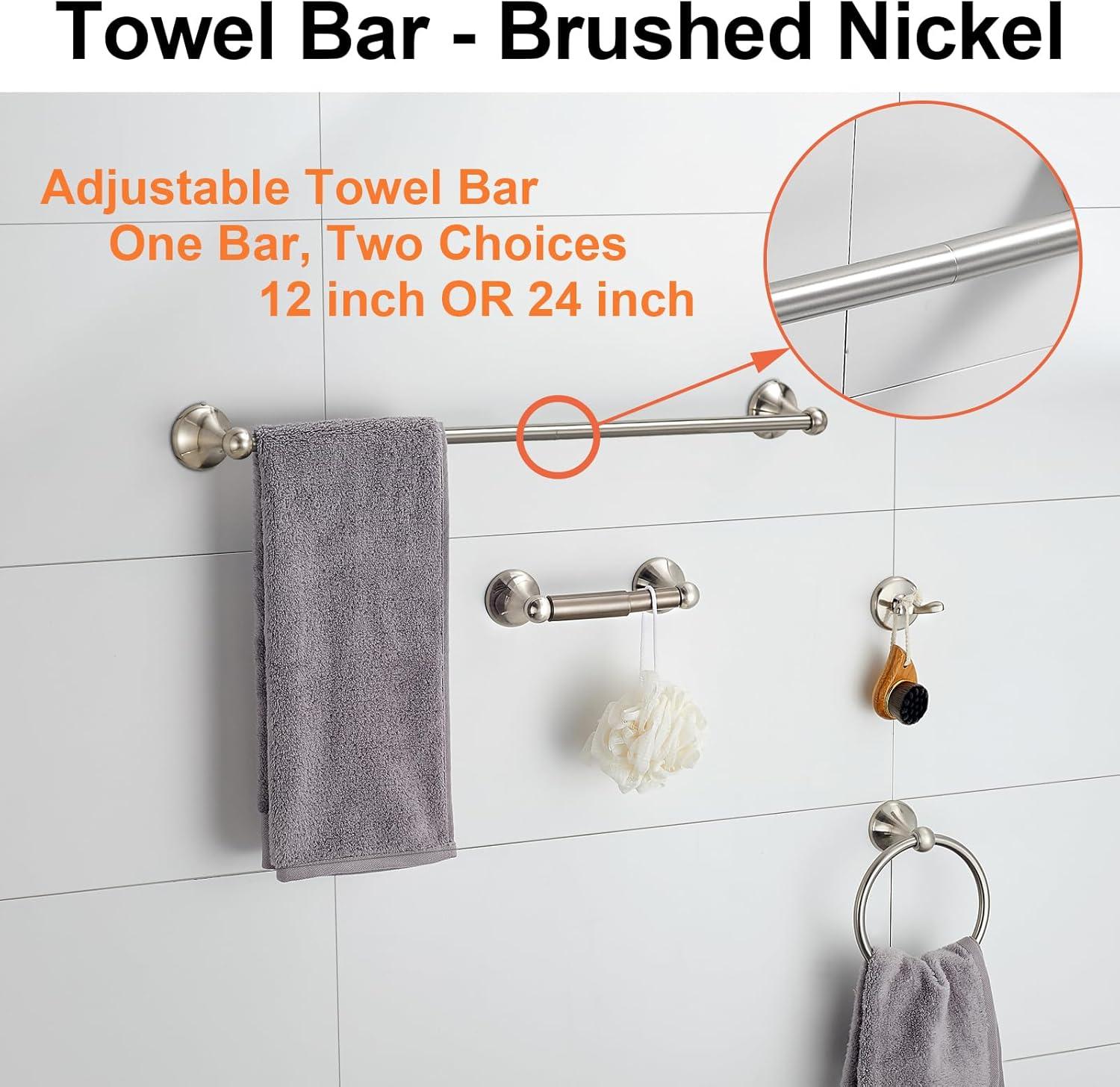 BGL Bathroom Hardware Set, Brushed Nickel Adjustable Expandable Towel Bar 4-Piece Bathroom Accessory Set Wall Mounted