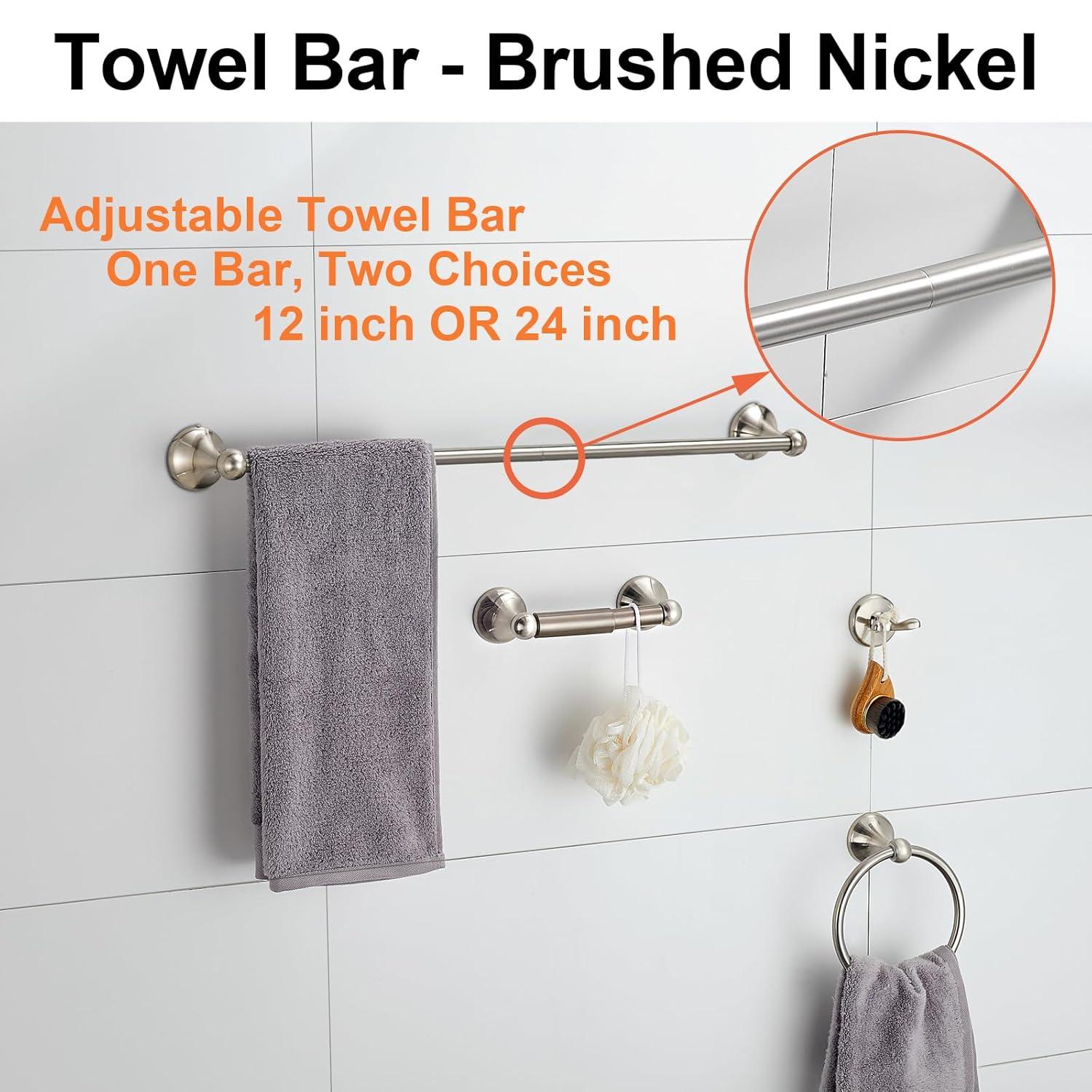 BGL Bathroom Hardware Set, Brushed Nickel Adjustable Expandable Towel Bar 4-Piece Bathroom Accessory Set Wall Mounted