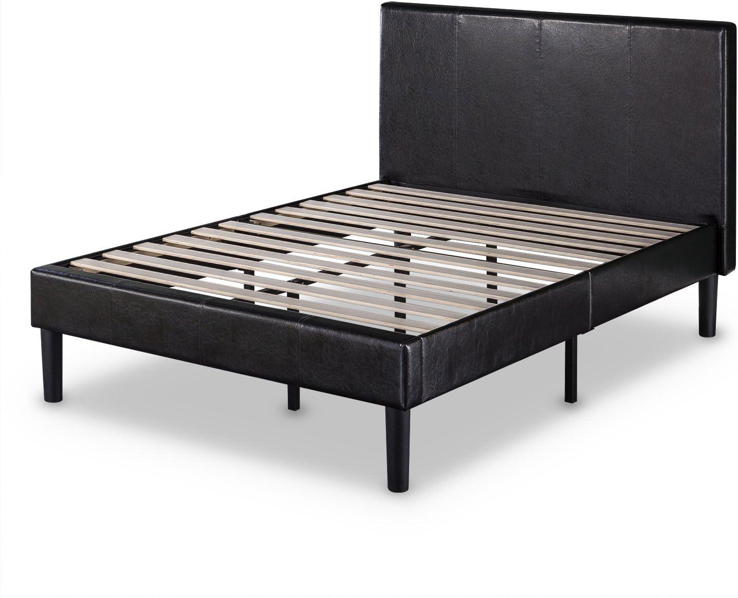 Full Espresso Faux Leather Upholstered Platform Bed with Slats