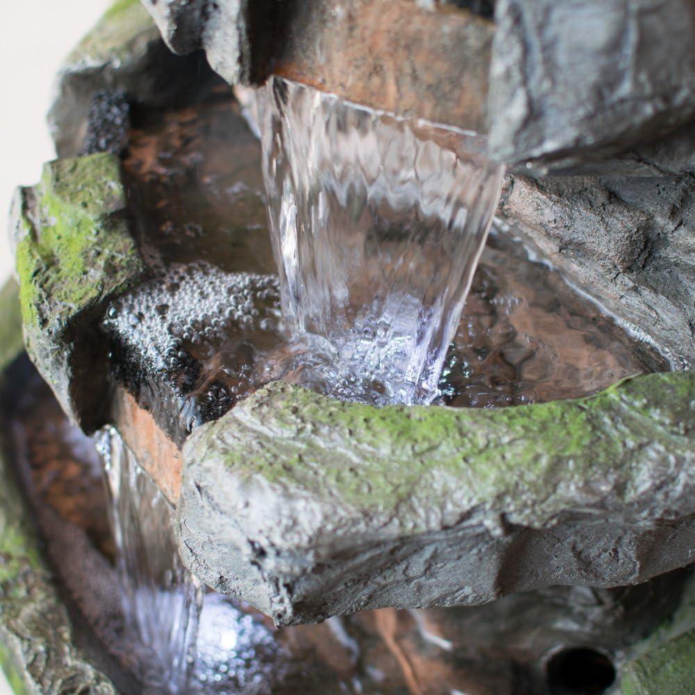 Moss Covered Gray Resin Rock Fountain with LED Lights