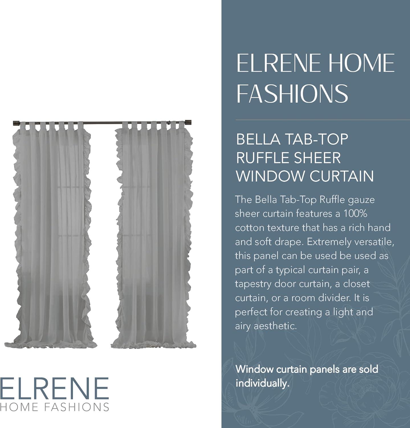 Elrene Bella Tab-Top Ruffle Cottagecore Single Sheer Window Curtain Panel - Elrene Home Fashions