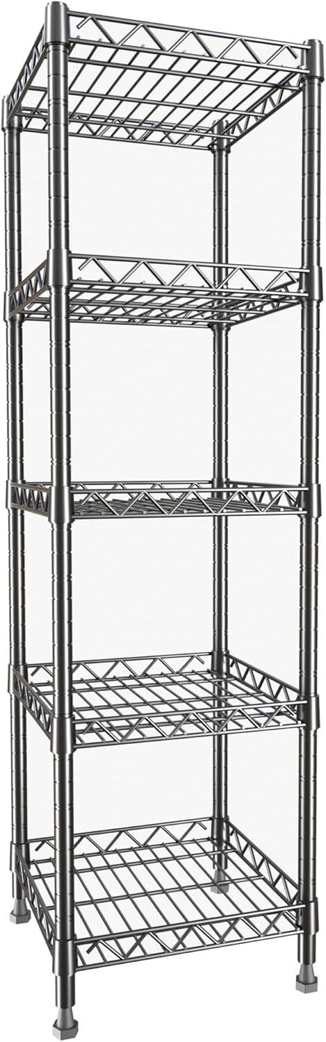 GIOTORENT 5-Wire Shelving Storage Garage Organizer, Adjustable Metal Shelf Wire Shelving Unit Rack for Laundry Bathroom Kitchen Storage, Pantry Closet Shelves, Matt Black