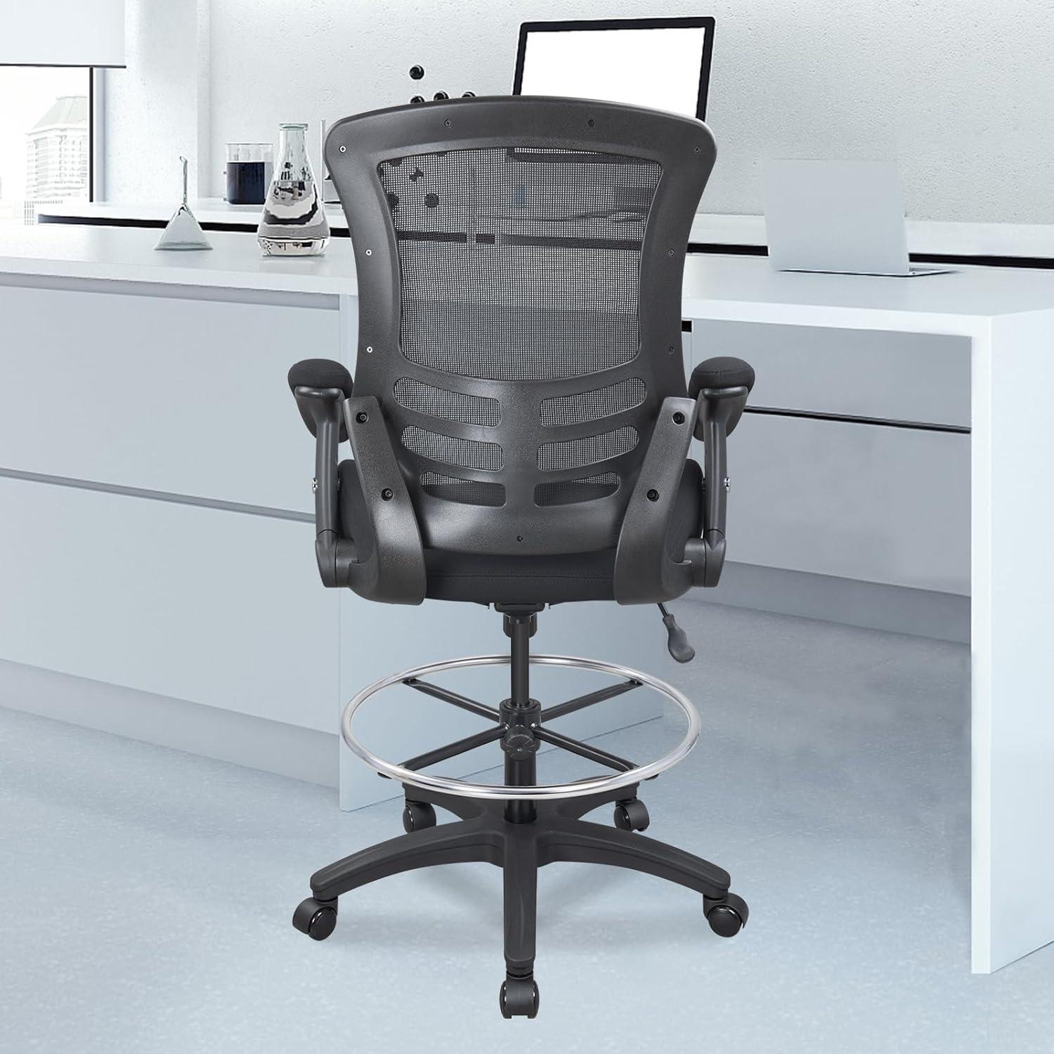 Archimedes Mid-Back Swivel Office Chair with Foot Ring and Flip-Up Arms