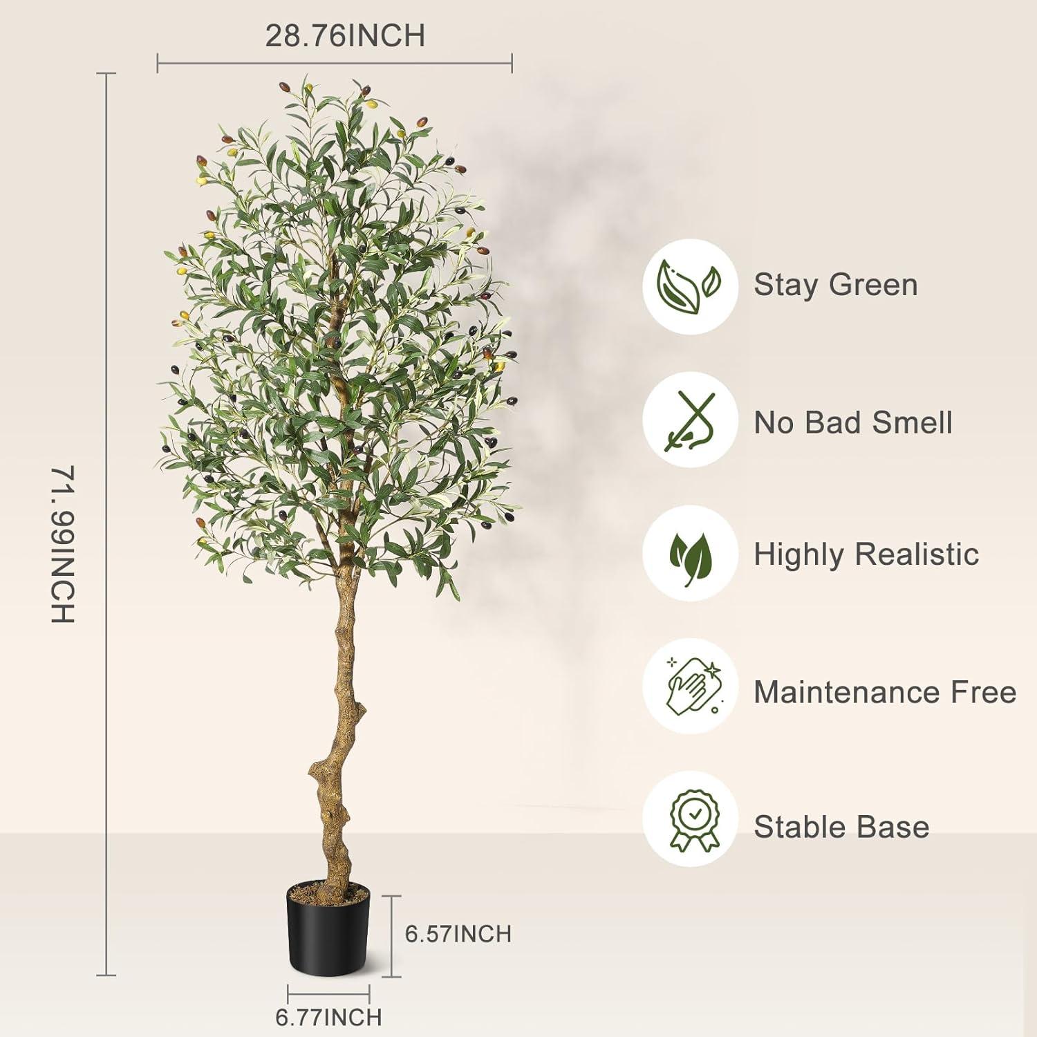 6FT Tall Artificial Olive Tree with Realistic Trunk and Leaves in White Pot