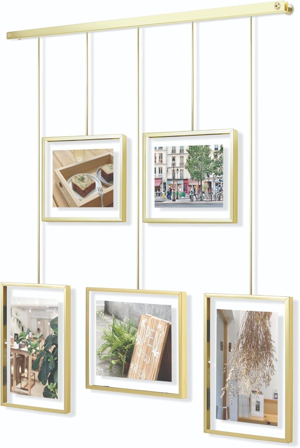 Matte Brass Floating Wall Collage Frame Set, 5-Piece