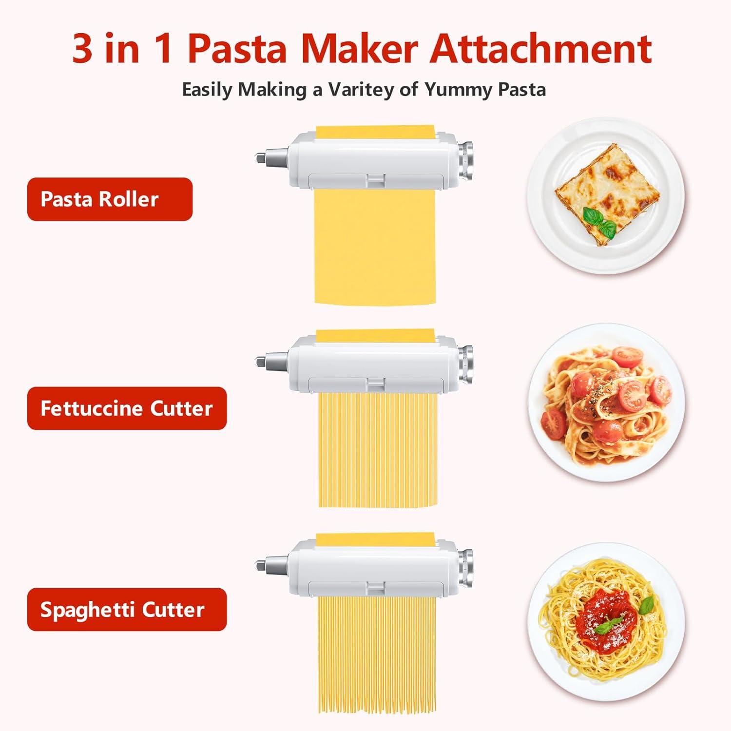 Pasta Maker Attachment for Kitchenaid/Cuisinart Stand Mixers, 3 in 1 Noodle Maker Pasta Roller Fettuccine Spaghetti Cutter and Cleaning Brush, Kitchen aid Accessories- Pasta Roller and Cutter Set C35