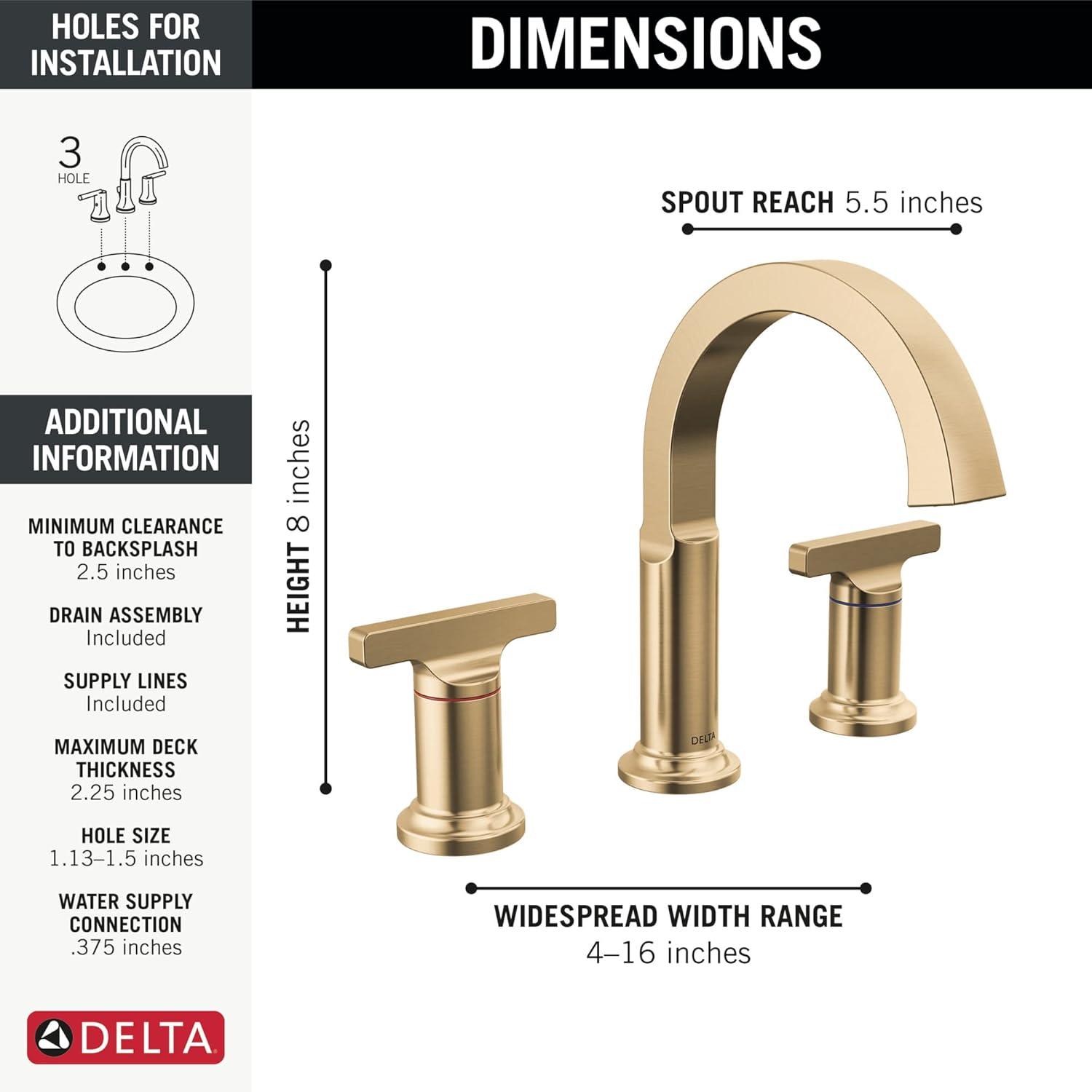 Tetra 3-Hole Widespread Bathroom Faucet, 2-Handle Bathroom Sink Faucet with Drain Assembly