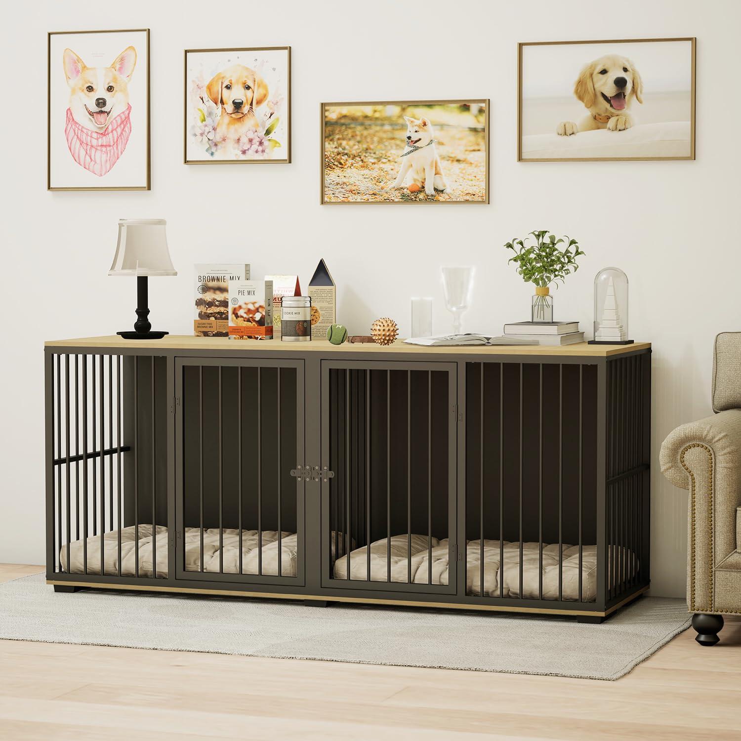 Tucker Murphy Pet™ Large Dog Crate Furniture for 2 Dogs, 71.6'' Steel Frame Dog Crate with Double Doors, Heavy Sturdy Dog Kennel