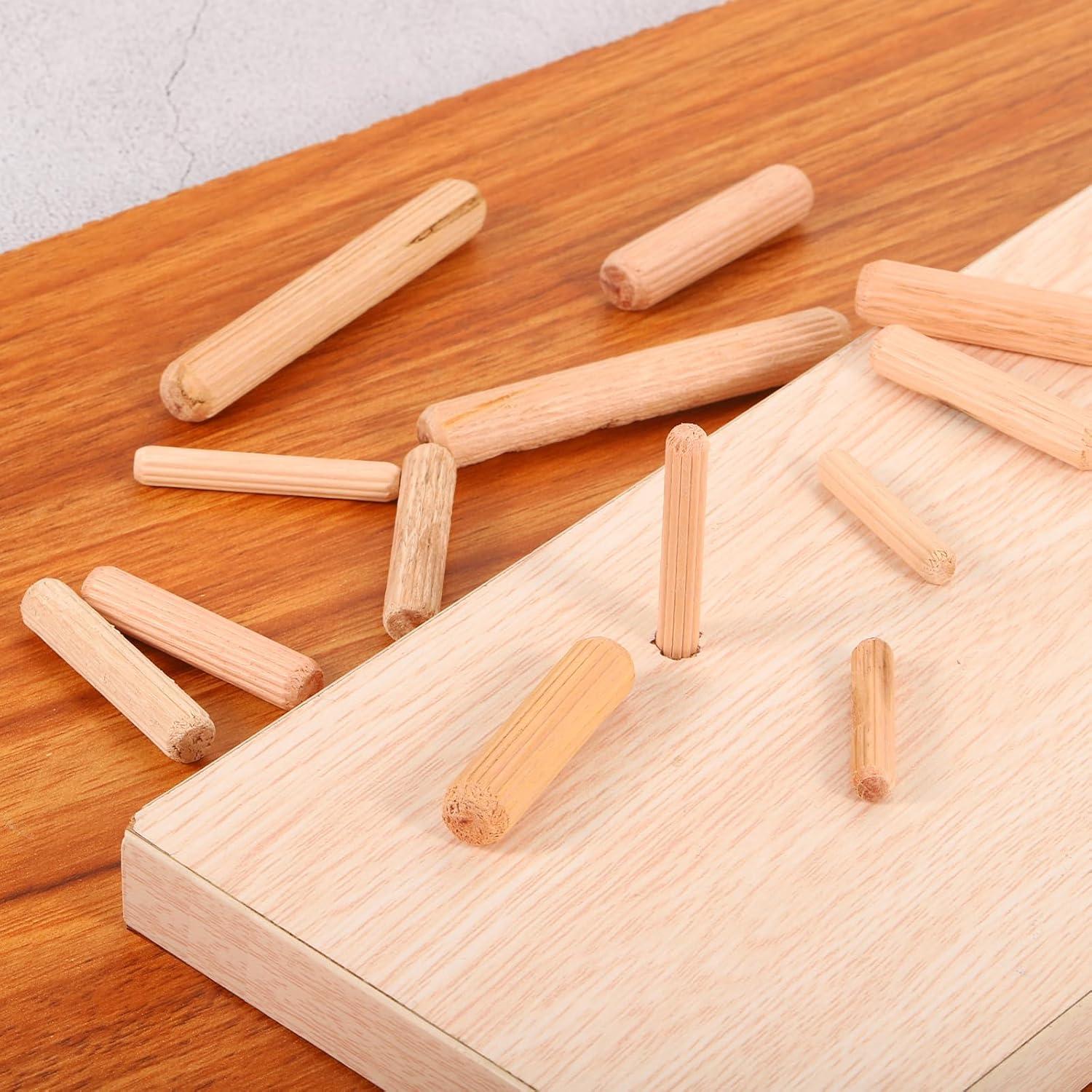 100 Pcs Wooden Dowel Pins, 6 x 50mm (0.24 x 1.97 Inch) Wood Dowels Rods, Fluted Dowel Joints