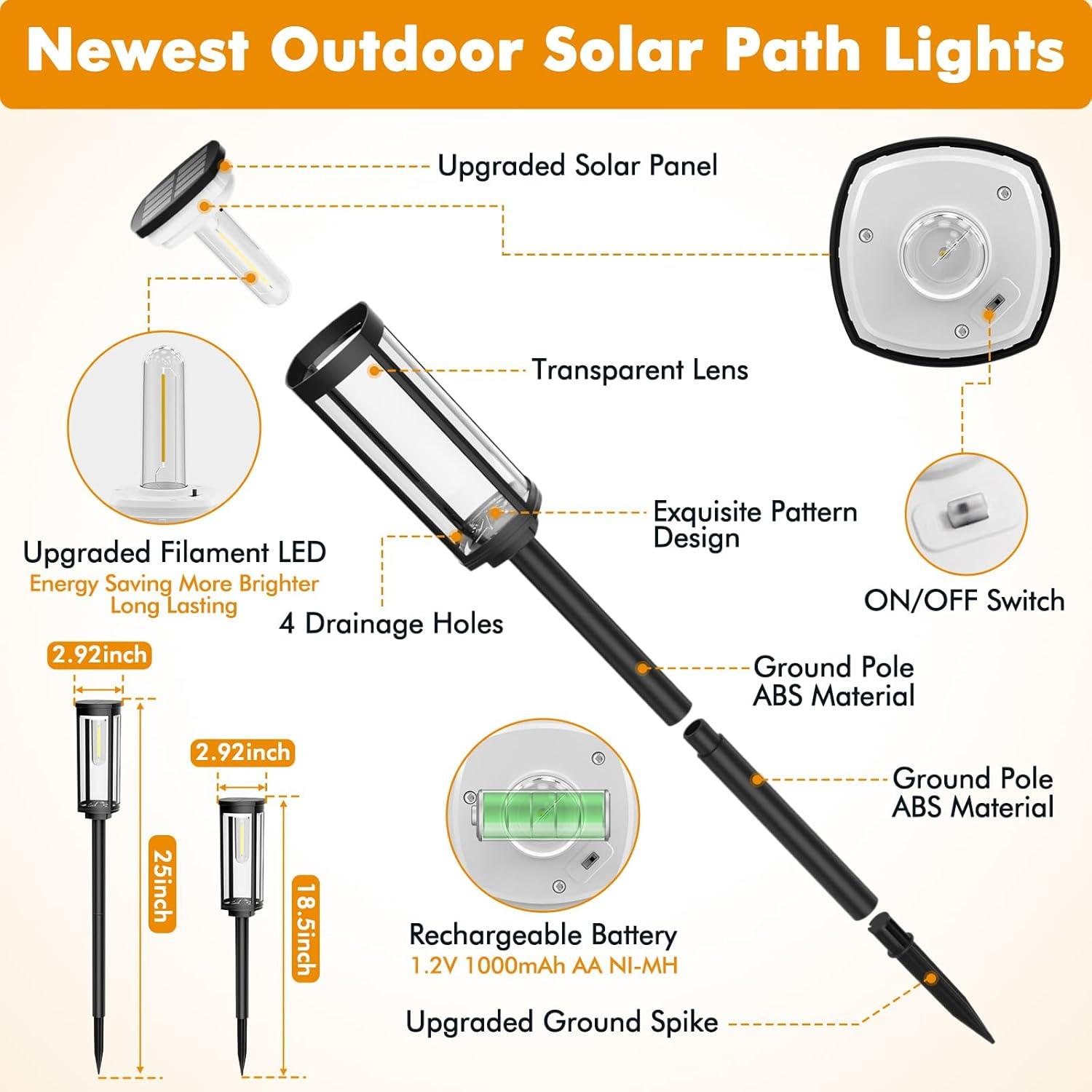 Solar Pathway Lights Outdoor 6 Pack, Bright Solar Path Lights Outside Waterproof, Solar Walkway Lights Solar Powered Landscape Lights for Driveway Lawn Patio Sidewalk Yard