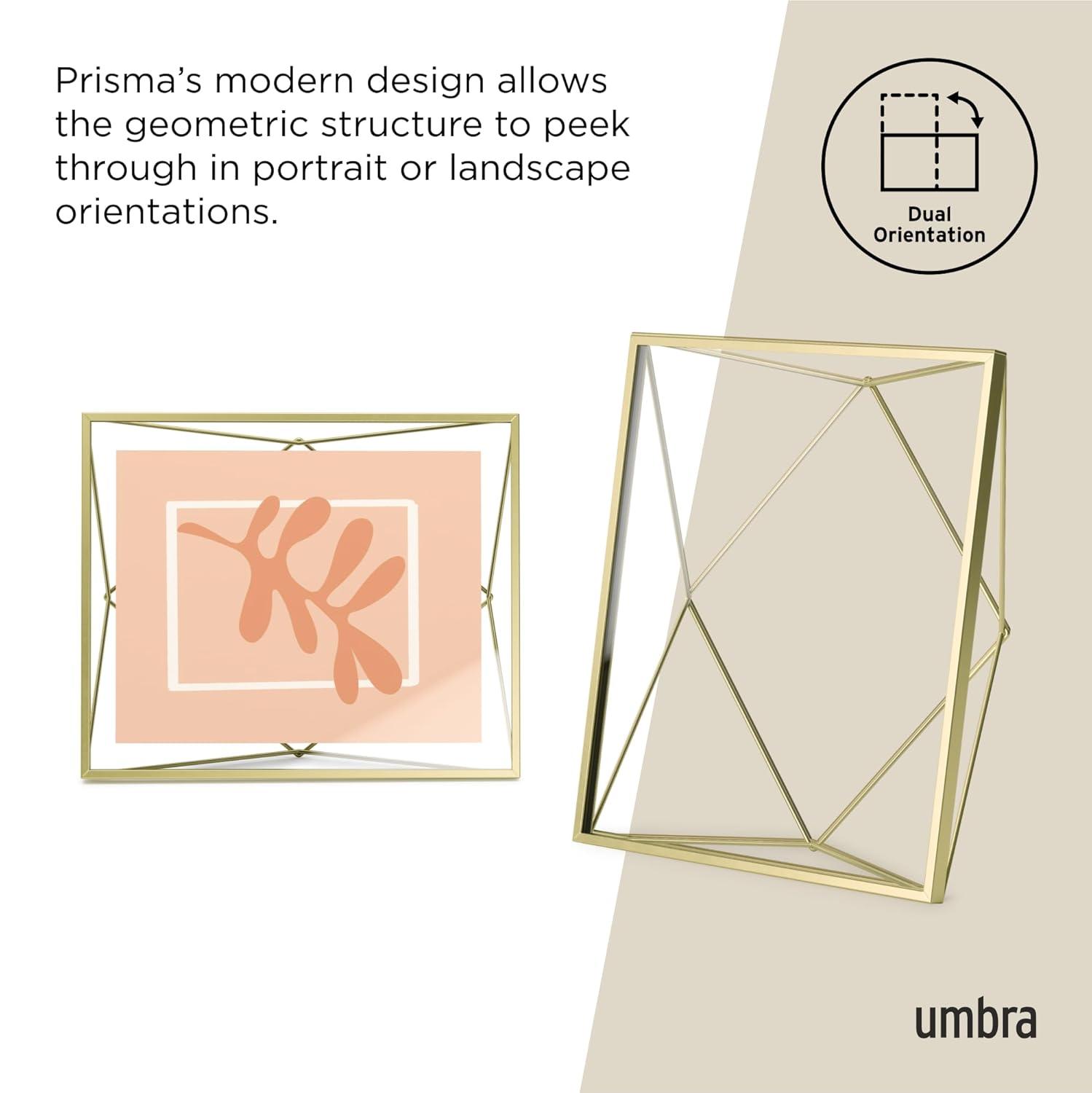 Umbra 8"x10" Prisma Picture Frame Matte Brass: Modern Steel Construction, Freestanding or Wall Mount, Novelty Shape