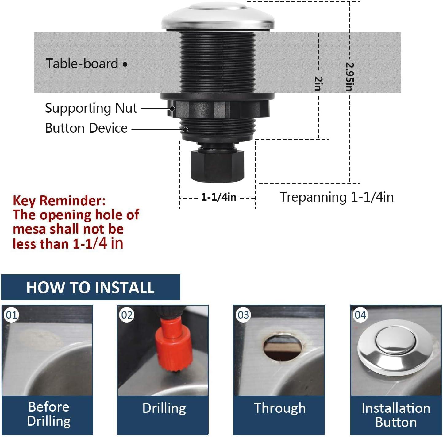 Garbage Disposal Air Switch Kit Sink Top Waste Disposal Long Stainless Steel On/Off Air Button Food and Waste Disposals Part by Etoolcity