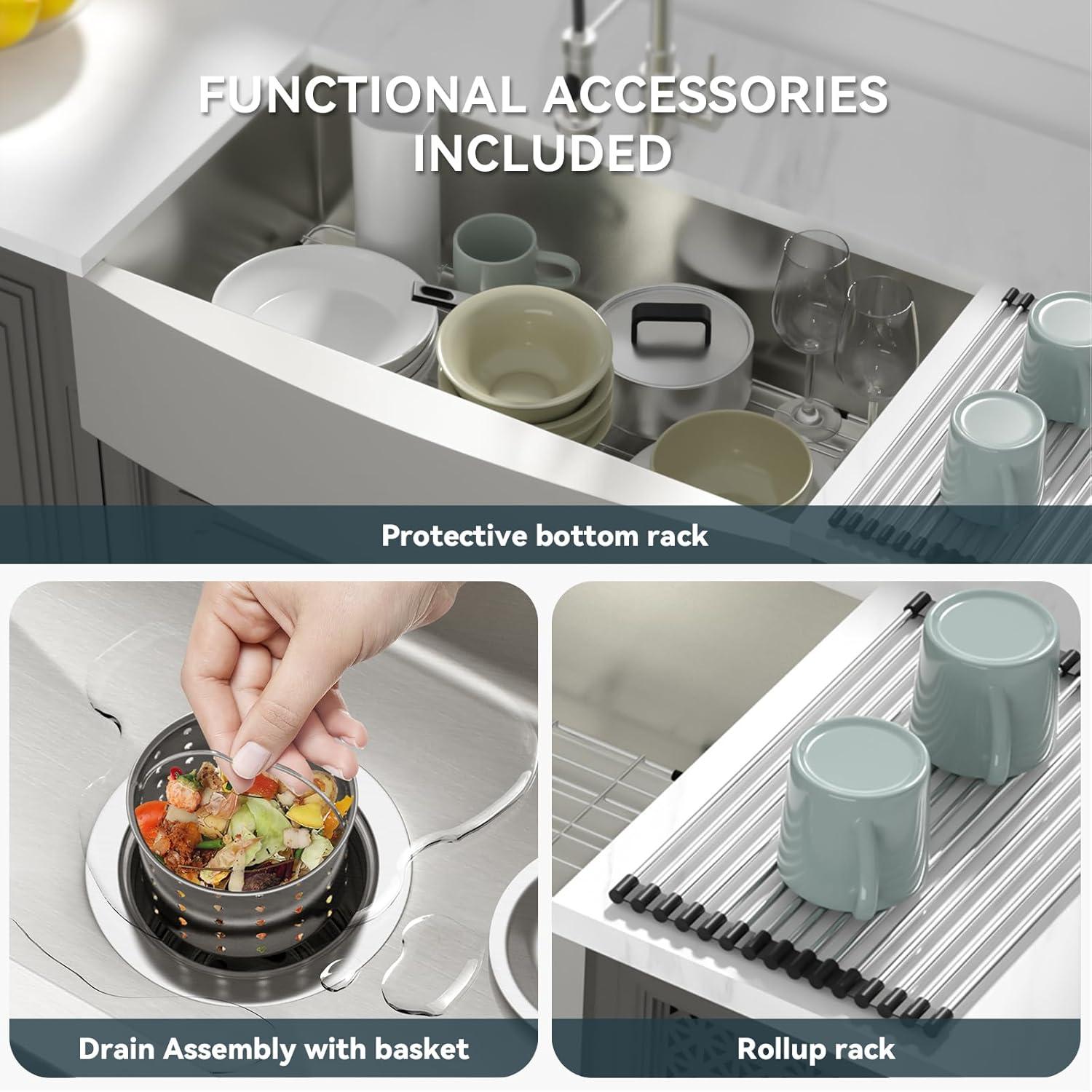 36 in. Farmhouse/Apron Front Single Bowl 16 Gauge Stainless Steel Kitchen Farmer Sink with Bottom Grid