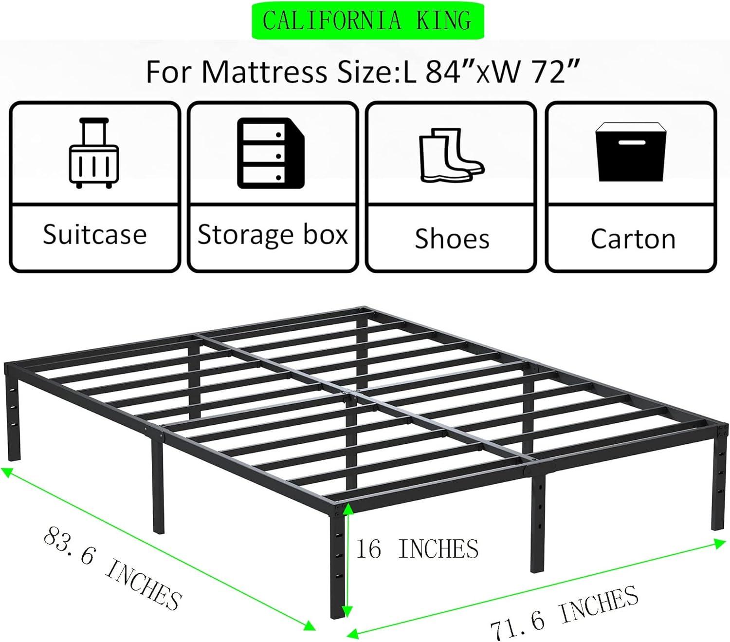 California King Black Metal Platform Bed Frame with Slats