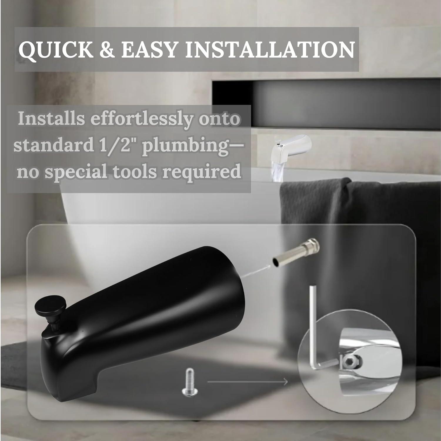 5-1/2" Reach Brass Wall Mount Tub Spout with Nose Diverter