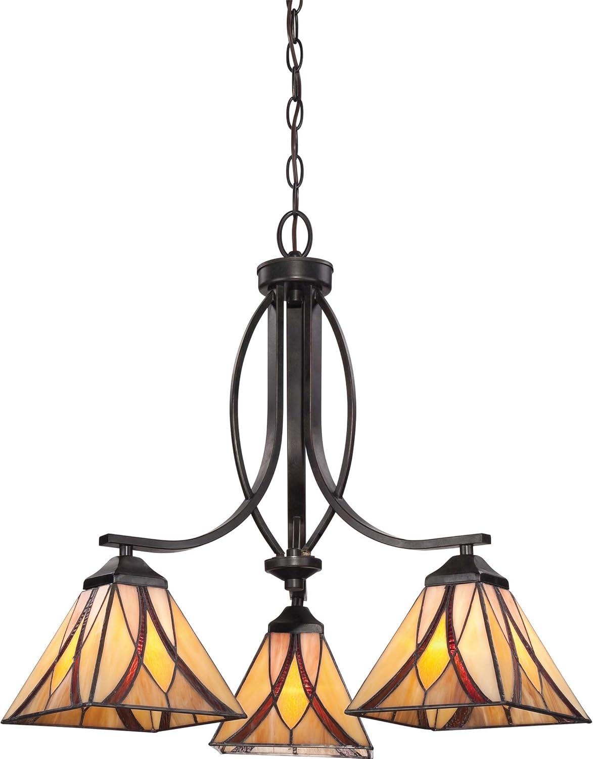 Asheville Valiant Bronze 3-Light Tiffany Glass Chandelier