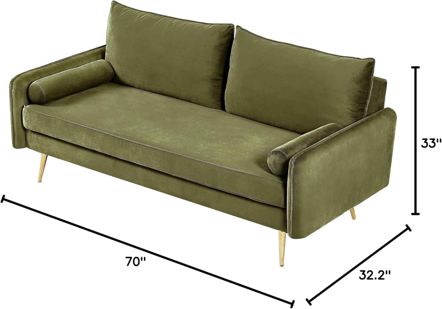 Olive Green Velvet Modern Loveseat with Tapered Legs