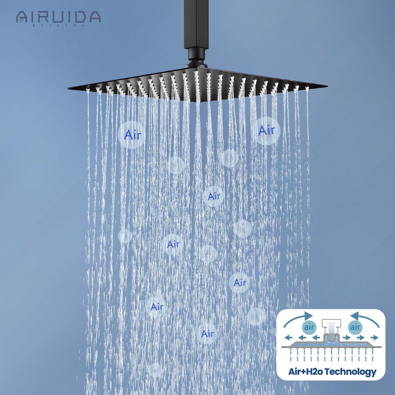 12" Ceiling Mounted Shower Head Pressure Balancing Rain Shower System with Rough-in Valve and Trim Kit