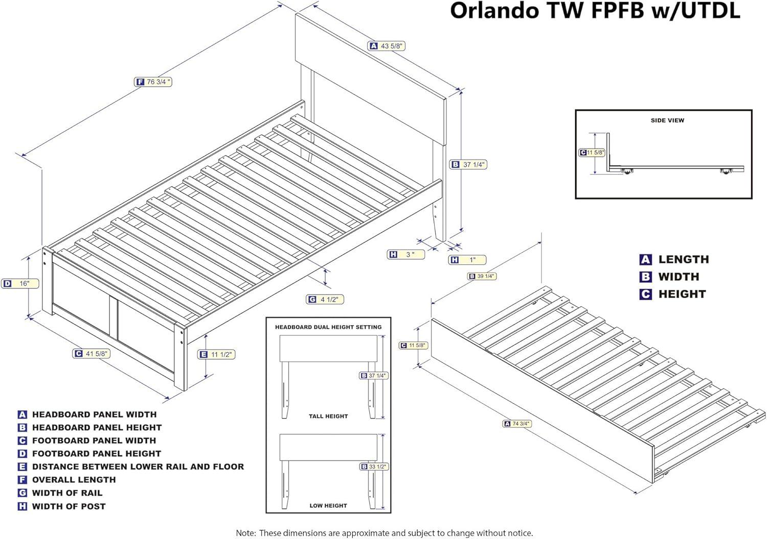 Orlando Espresso Twin Platform Bed with Urban Trundle and USB Ports