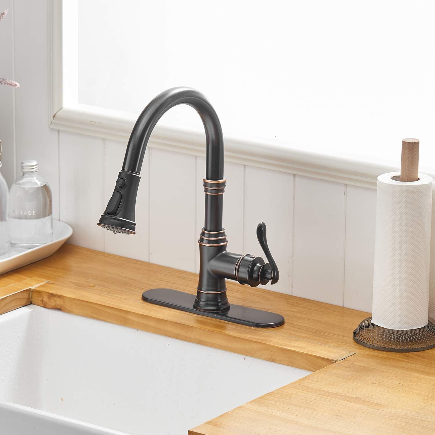 Oil Rubbed Bronze High Arc Kitchen Faucet with Pull-Out Spray