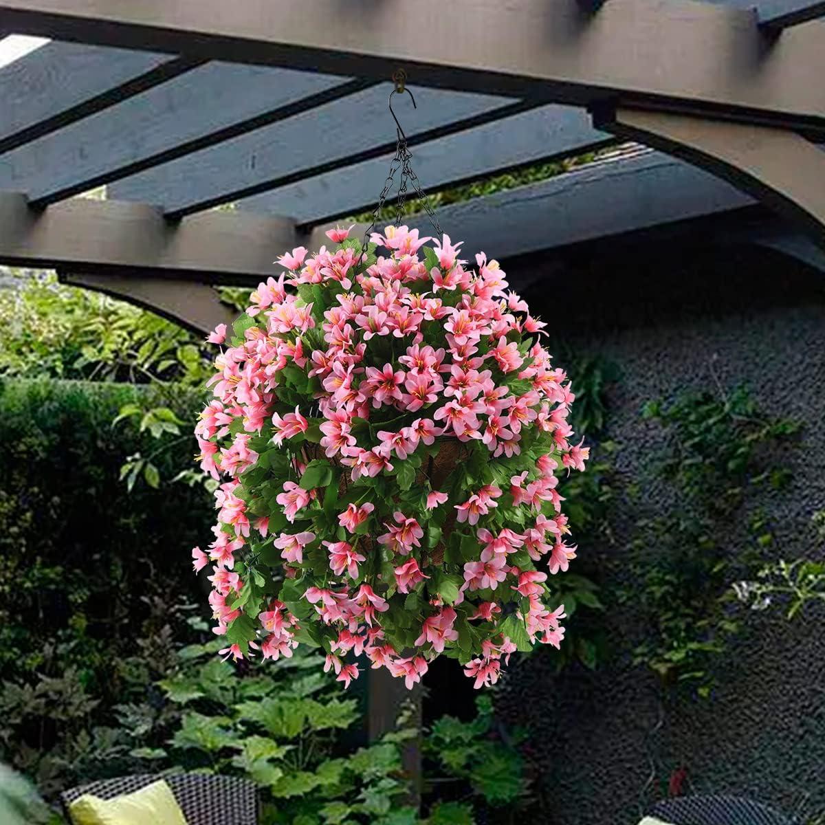INQCMY Artificial Fake Hanging Flowers Plants with Basket for Outdoor Fall Decoration,Faux Silk Mixed Daisy in Planter UV Resistant Realistic for Porch Home Patio Garden Balcony Yard Autumn Decor