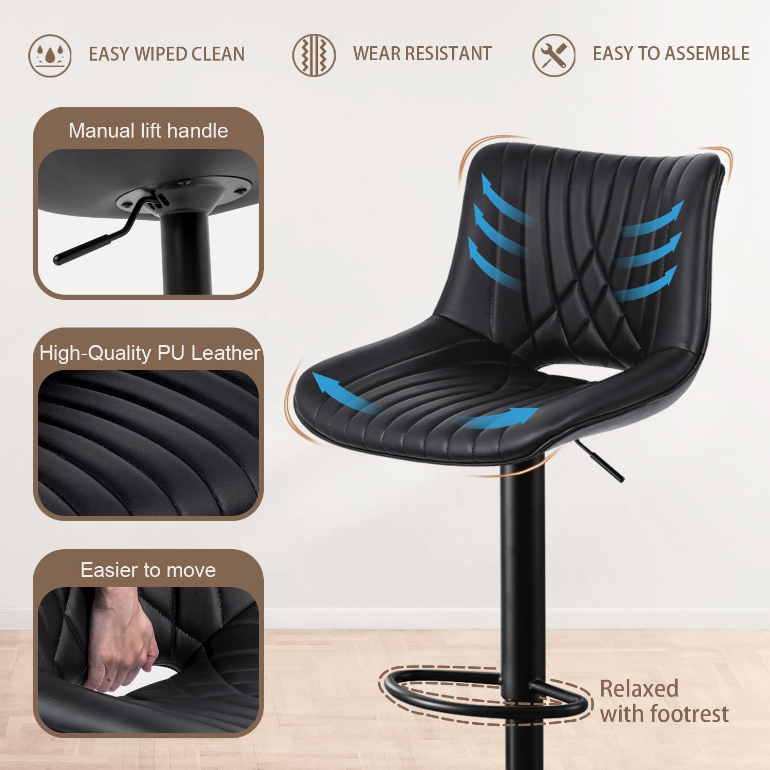 Vatros Adjustable Swivel Counter Stools with Back, Bar Stools Set of 4, Black