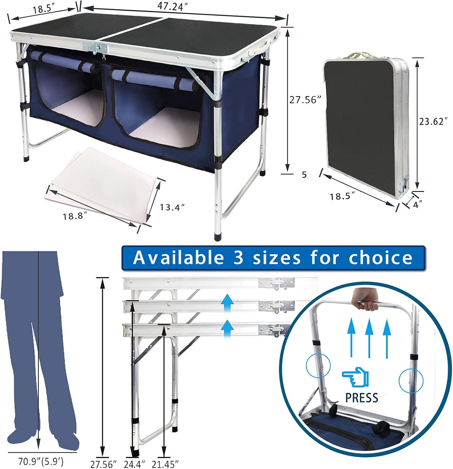 Black Aluminum Folding Camping Table with Storage