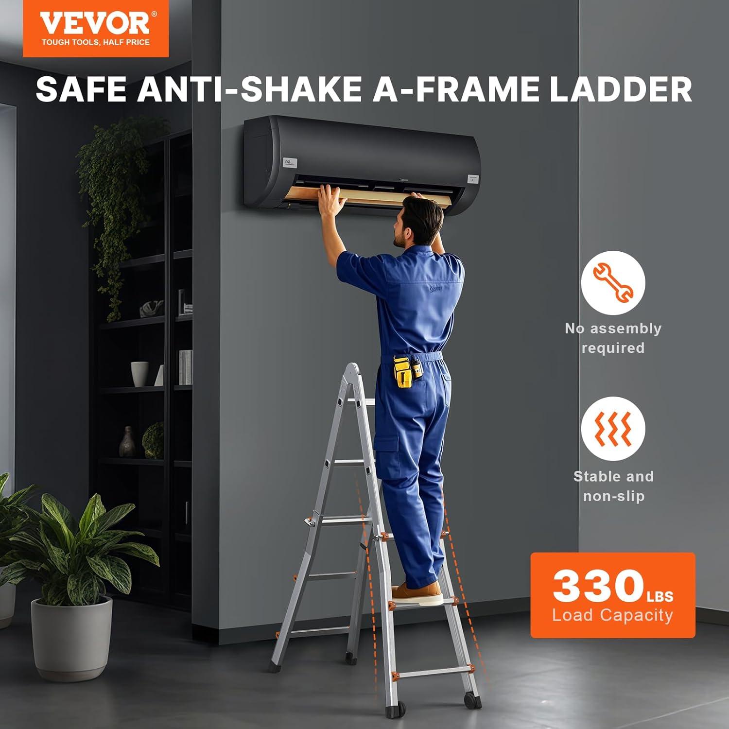 Compact Aluminum Telescopic A-Frame Ladder with Wheels