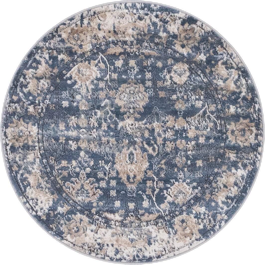 Unique Loom Portland Collection Area Rug - Central (3' 3" Round Blue/Beige)