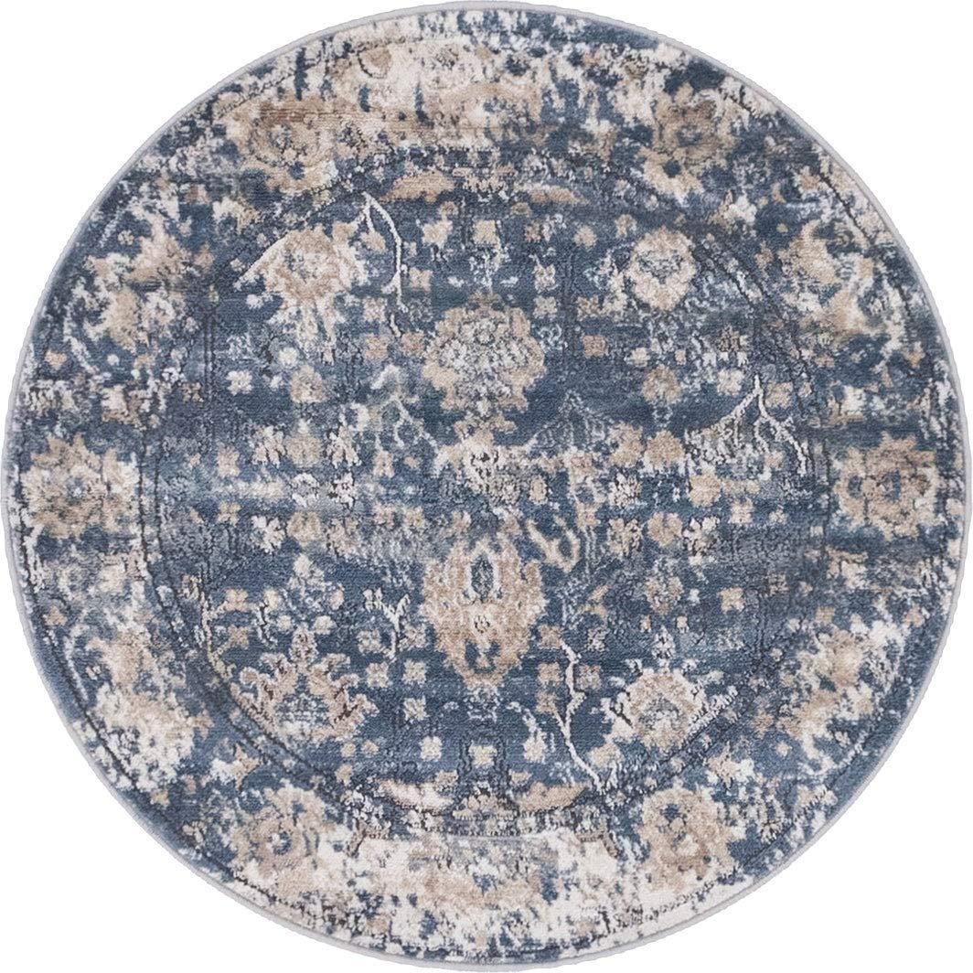 Unique Loom Portland Collection Area Rug - Central (3' 3" Round Blue/Beige)