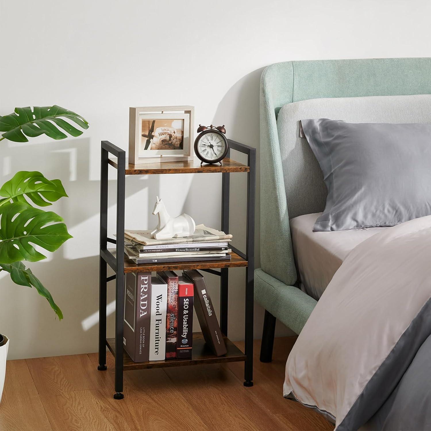 Black and Brown 3-Tier Industrial Engineered Wood Bookshelf