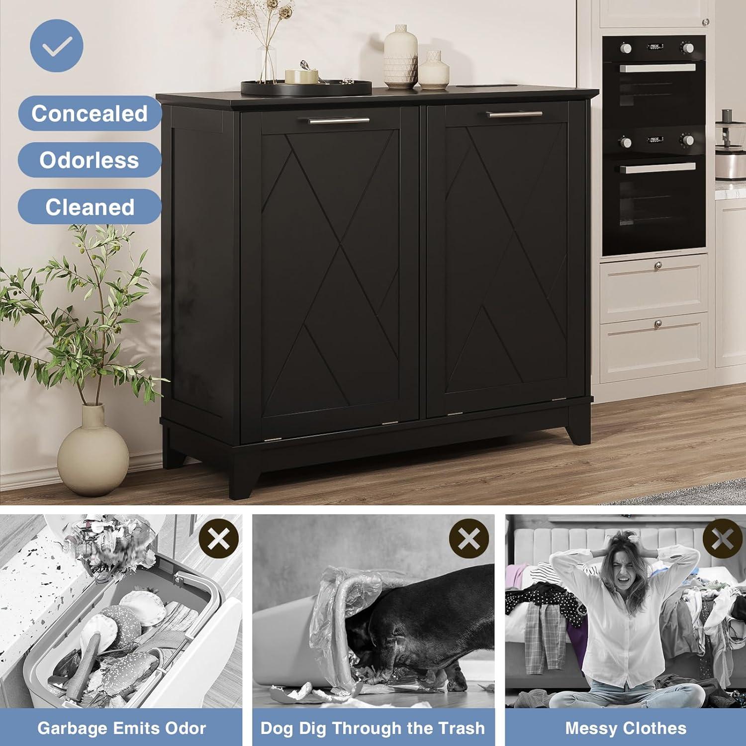 Halitaa Double Tilt Out Trash Cabinet, 10 Gallon Recycling Trash Can Cabinet with Negative ion and deodorizing Function, for Kitchen Dining Room, Black