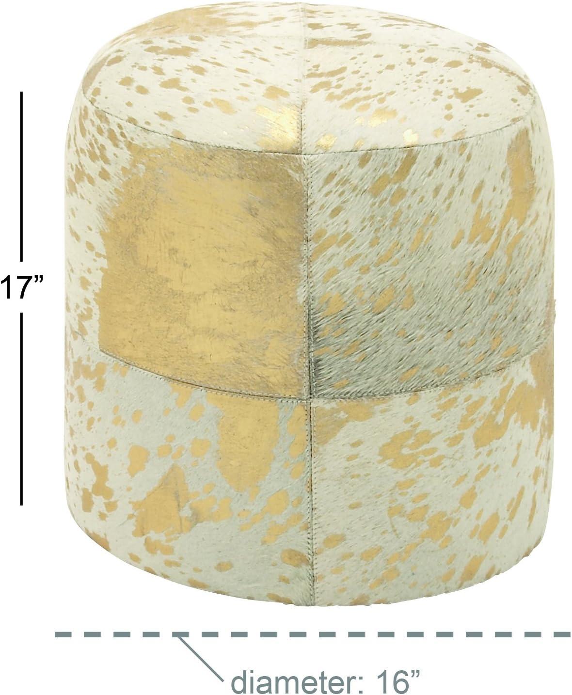 DecMode 16" x 17" Gold Leather Handmade Stool with Gold Foil Paint, 1-Piece